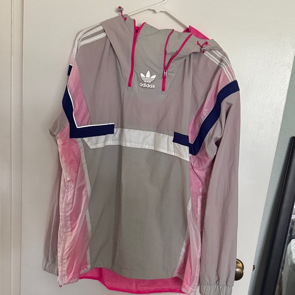 Adidas Multicolor Hooded Jacket with Pink and Gray